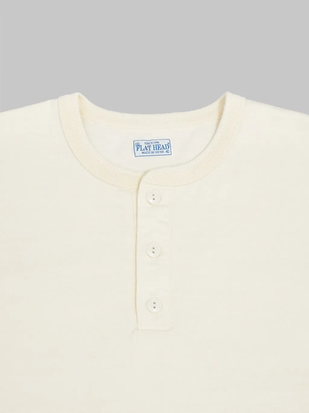 The Flat Head Loopwheeled Heavyweight Plain Henley Neck T-Shirt Ivory