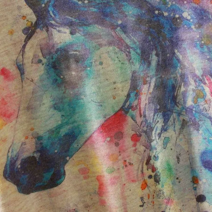 Watercolor Horse Printed Knitted Long Sleeve