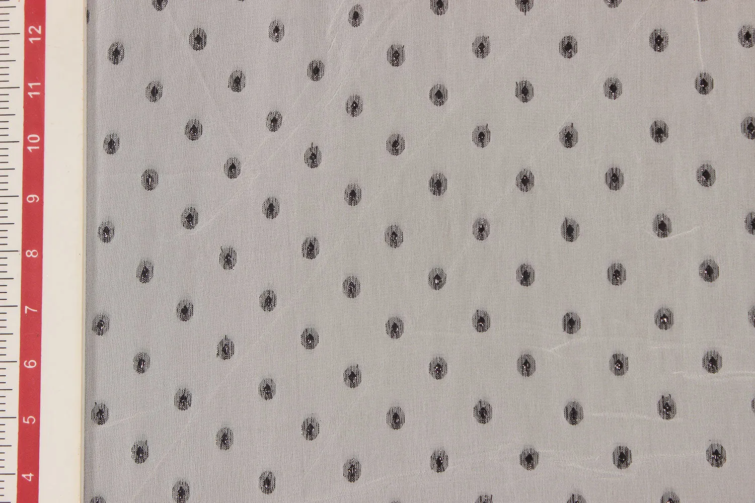 White & Black Motifs Viscose Lurex Georgette Jacquard Fabric