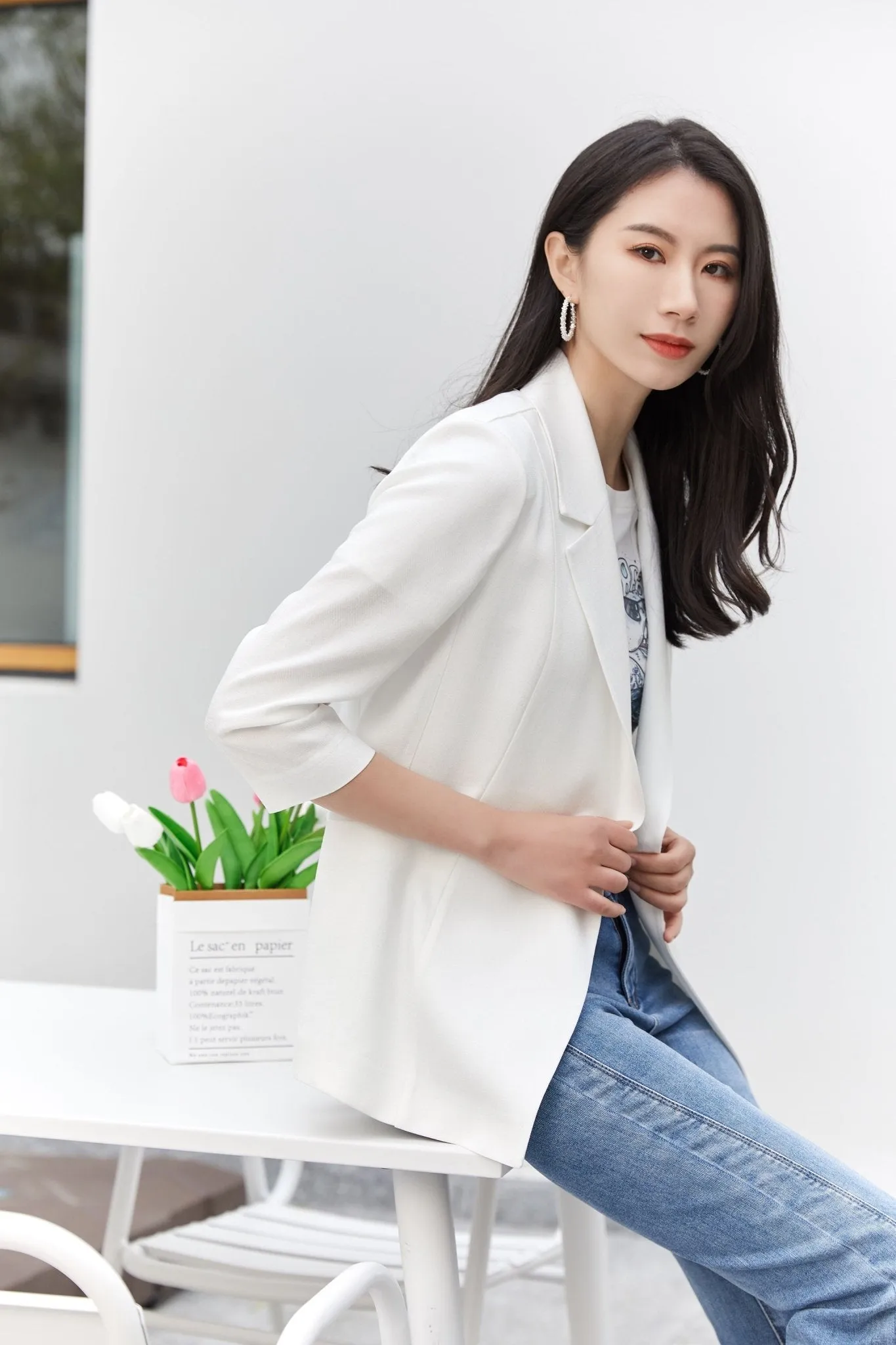 White Lapel Suit Blazer Jackets