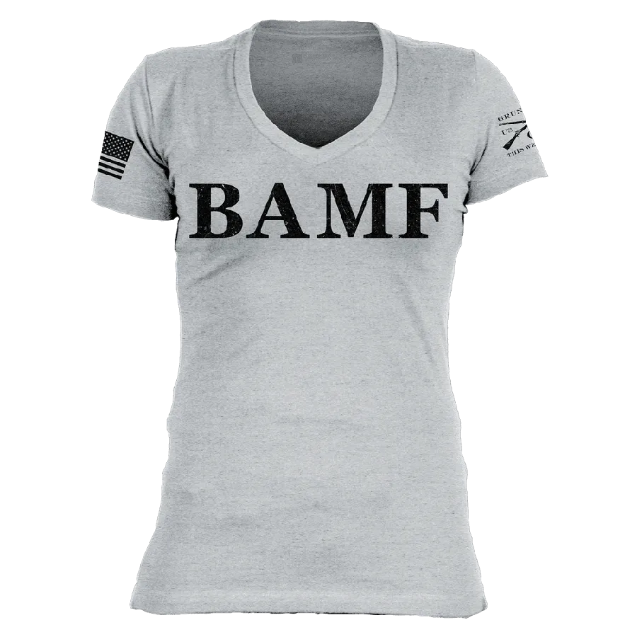 Women's BAMF V-Neck - Heather Gray