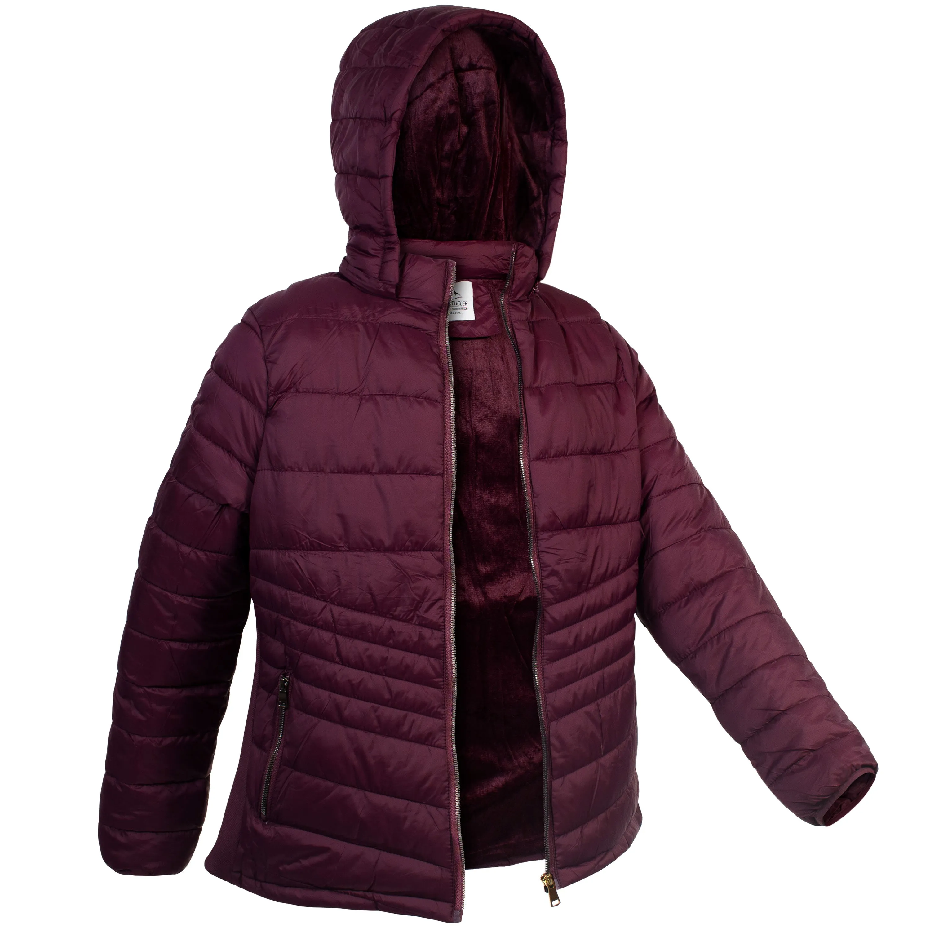 Women's Wine Soft Puffer Wholesale Coats in Assorted Plus Sizes - Bulk Case of 12 Jackets